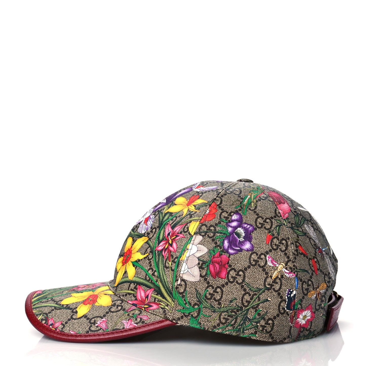 GG Supreme Monogram Flora Baseball Hat M Red