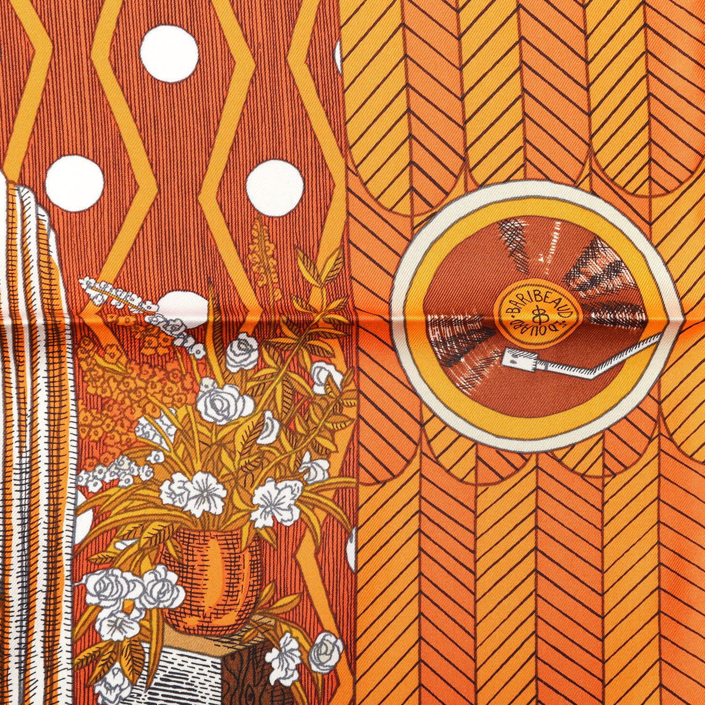 Silk La Danse Des Amazones Scarf 90 Orange Brun White