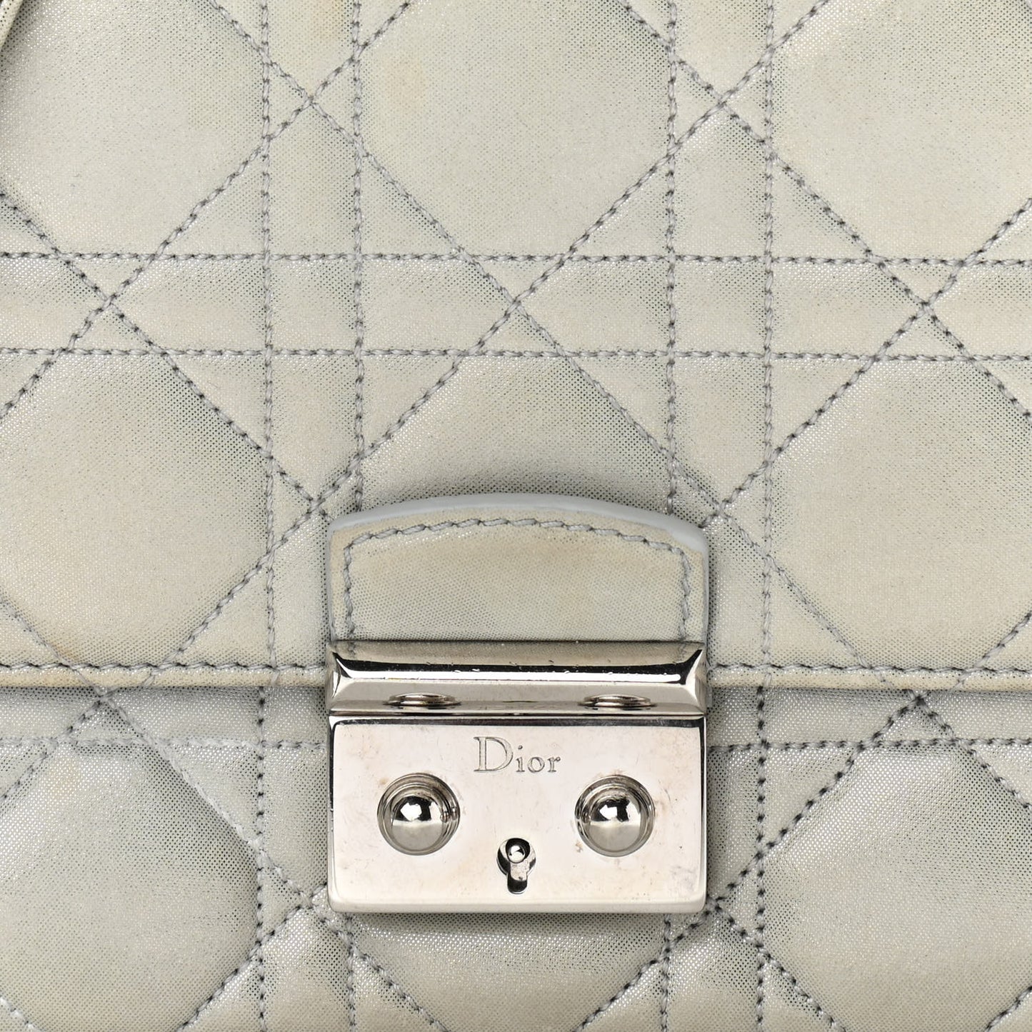 Metallic Calfskin Cannage Miss Dior Promenade Pouch Grey