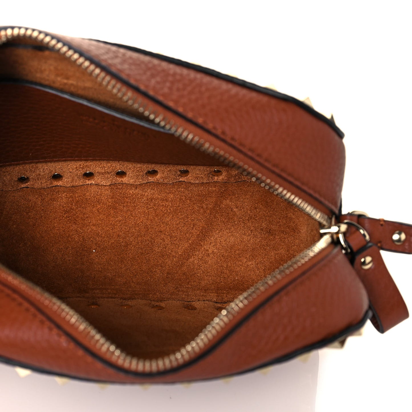Pebbled Calfskin Rockstud Camera Crossbody Bag Tan