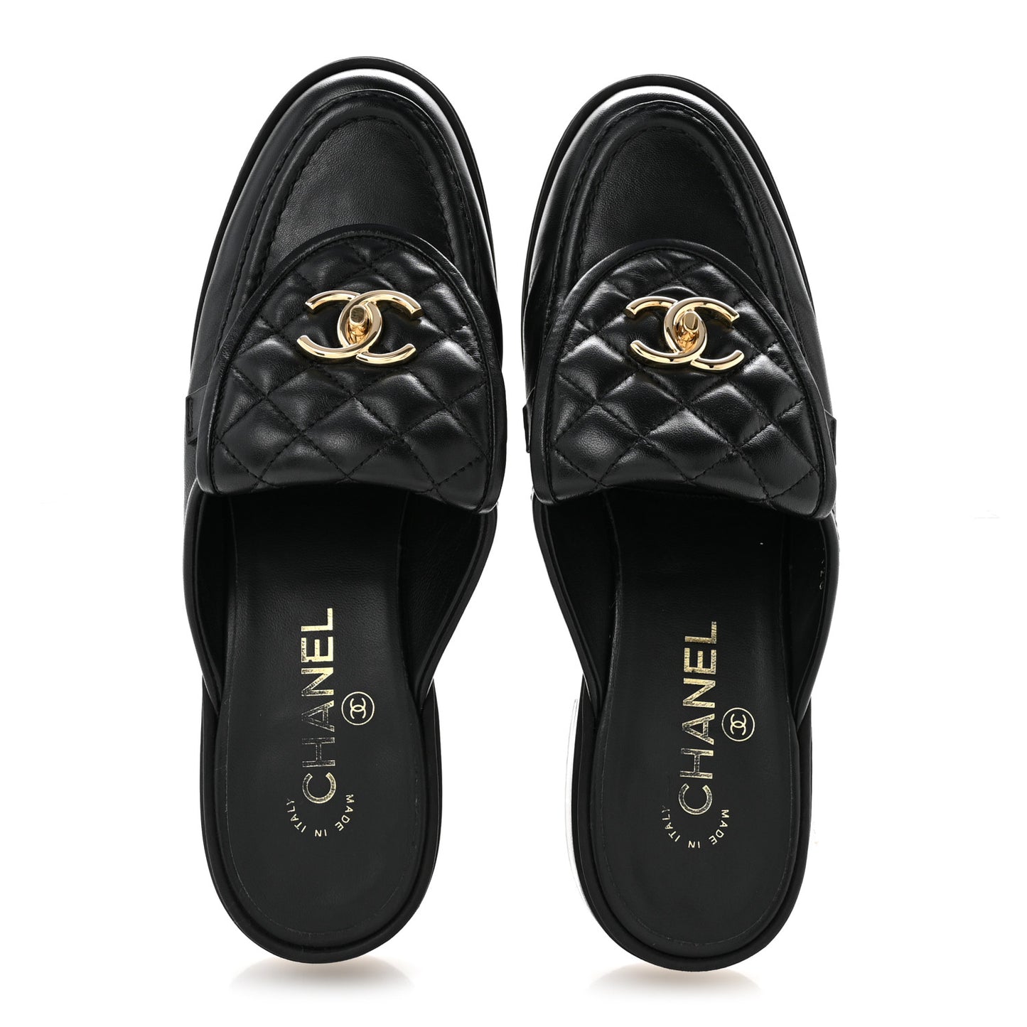 Lambskin Quilted CC Turnlock Mules 39.5 Black