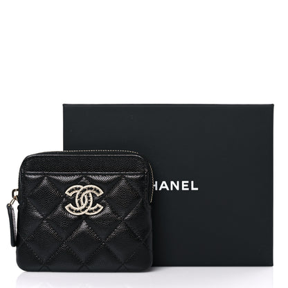 Chanel Caviar Quilted Crystal Zip Card Holder Wallet Black 8 of 8