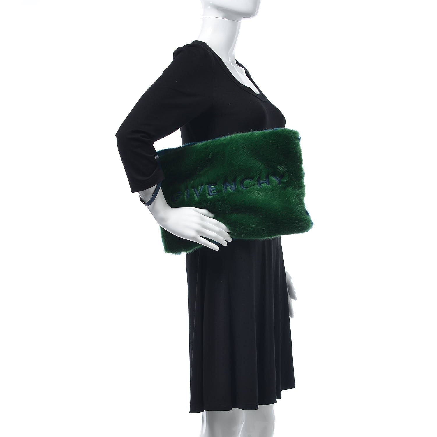 Givenchy Faux Fur Two Tone Large GV3 Pouch Wristlet Green Blue 2 of 8