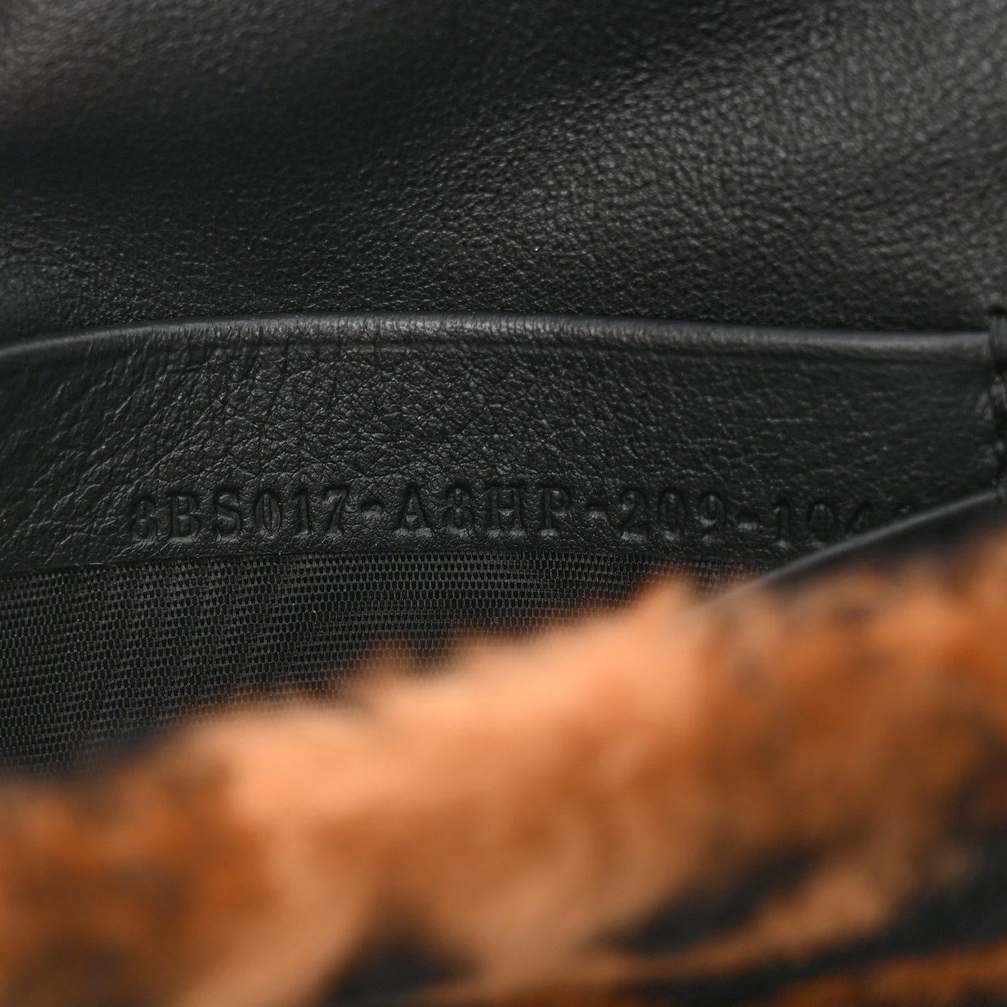 Shearling Vitello Dolce Macro FF 1974 Mini Baguette Tobacco Black