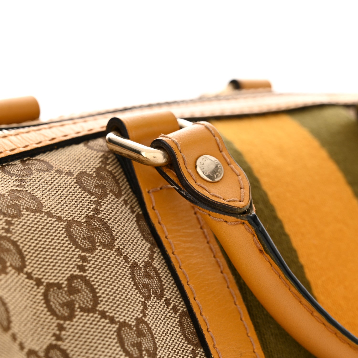 Gucci Monogram Selleria Calfskin Vintage Web Medium Boston Beige Ebony Yellow 17 of 17
