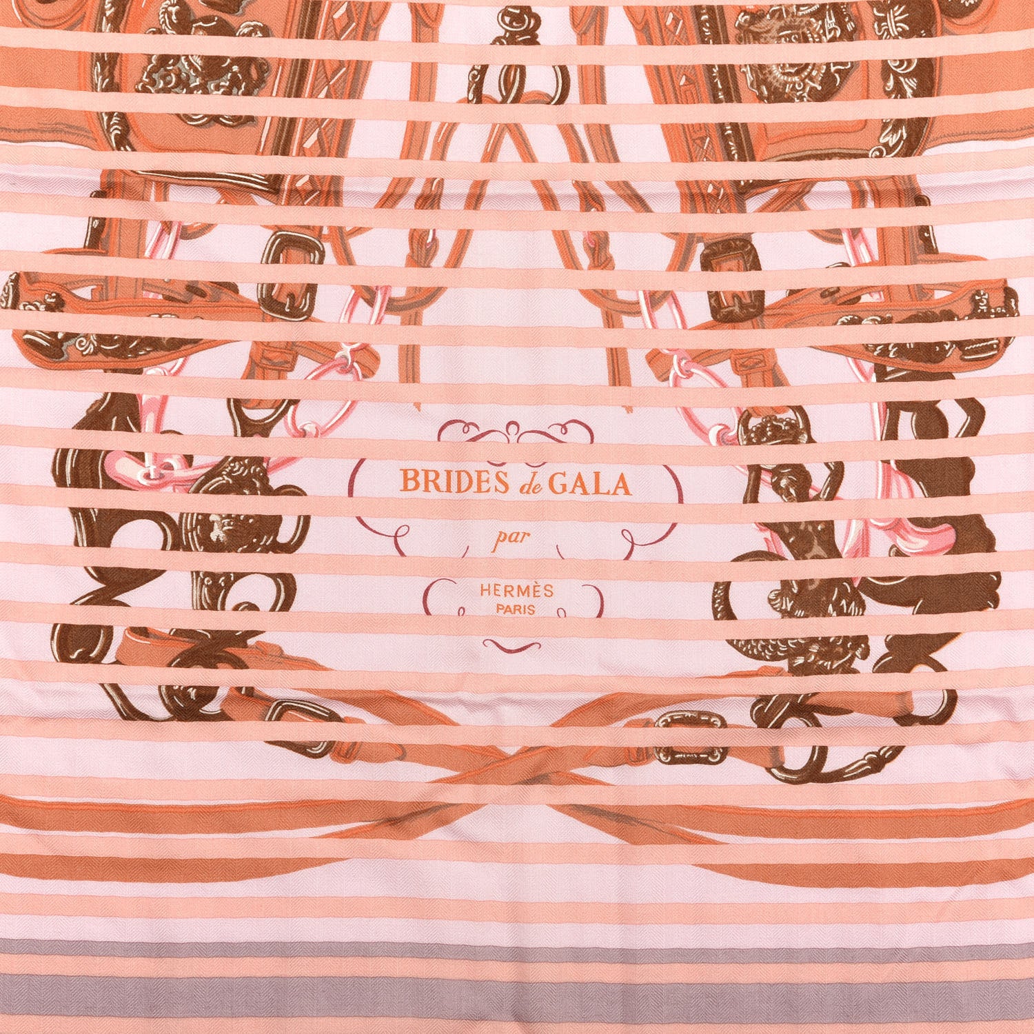 Hermes Cashmere Silk Brides De Gala Bayadere Fringe Scarf 90 Parme Rose Buvard Corail 2 of 3