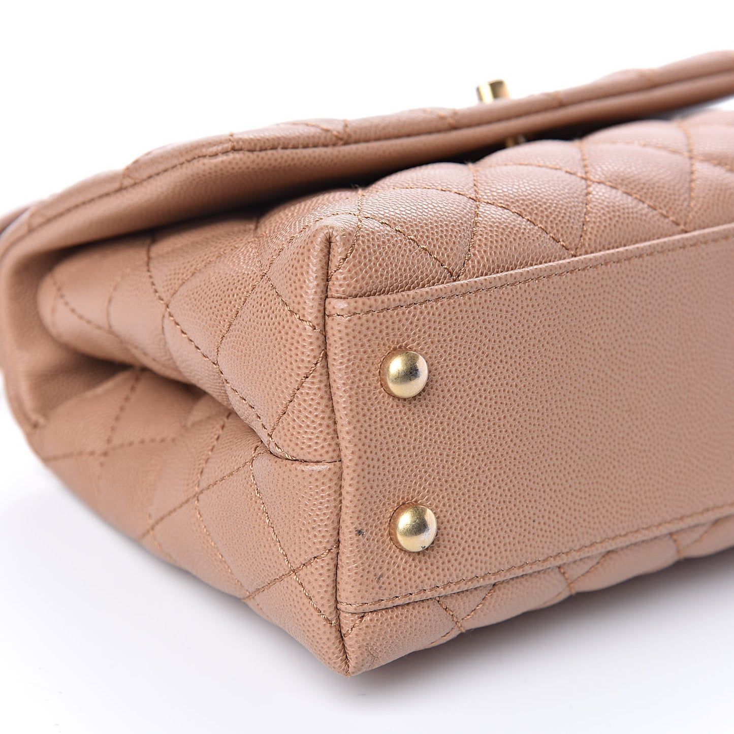 Caviar Lizard Quilted Mini Coco Handle Flap Beige