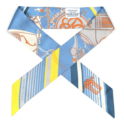 Hermes Silk Ex-Libris Sticker Twilly Bleu Moyen Jaune Vif 1 of 7
