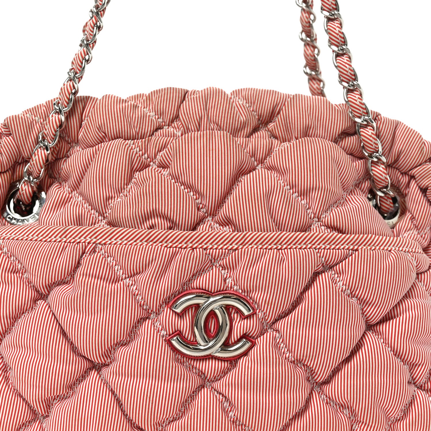 Chanel Nylon Bubble Quilt Shoulder Bag Red White 1886931