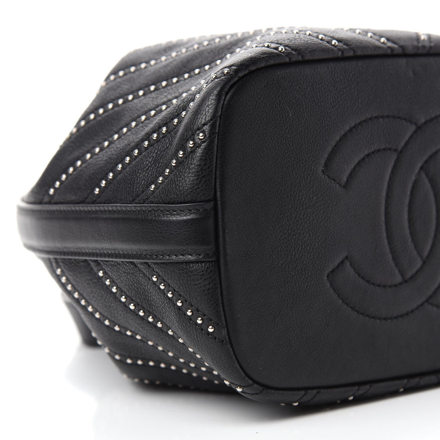 Chanel Calfskin Studded Chevron Quilted Stud Wars Drawstring Bag Black 6 of 10