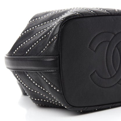 Chanel Calfskin Studded Chevron Quilted Stud Wars Drawstring Bag Black 6 of 10