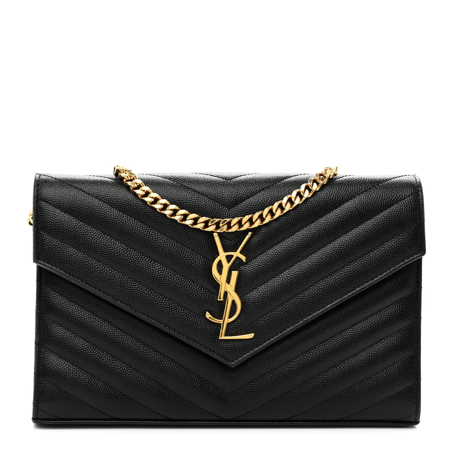Grain De Poudre Matelasse Chevron Monogram Chain Wallet Black