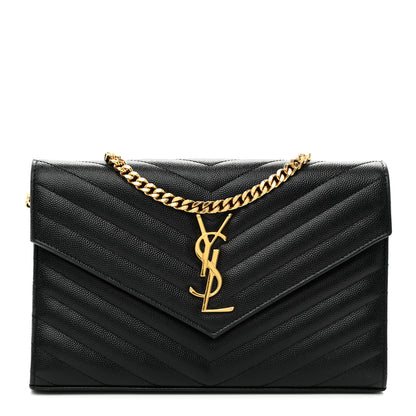 Saint Laurent Grain De Poudre Matelasse Chevron Monogram Chain Wallet Black 1 of 12