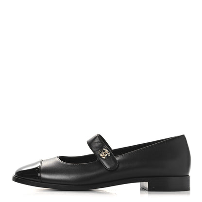 Chanel Calfskin Patent Mary Janes Flats 39 Black 1 of 9