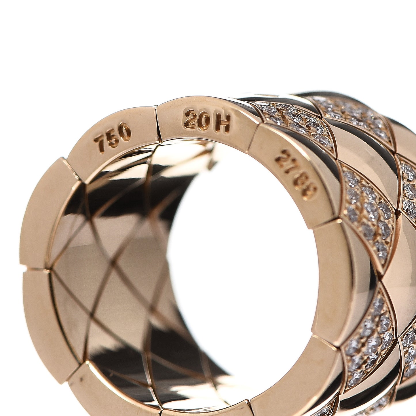 18K Yellow Gold Diamond Matelasse Ring 55 7.25