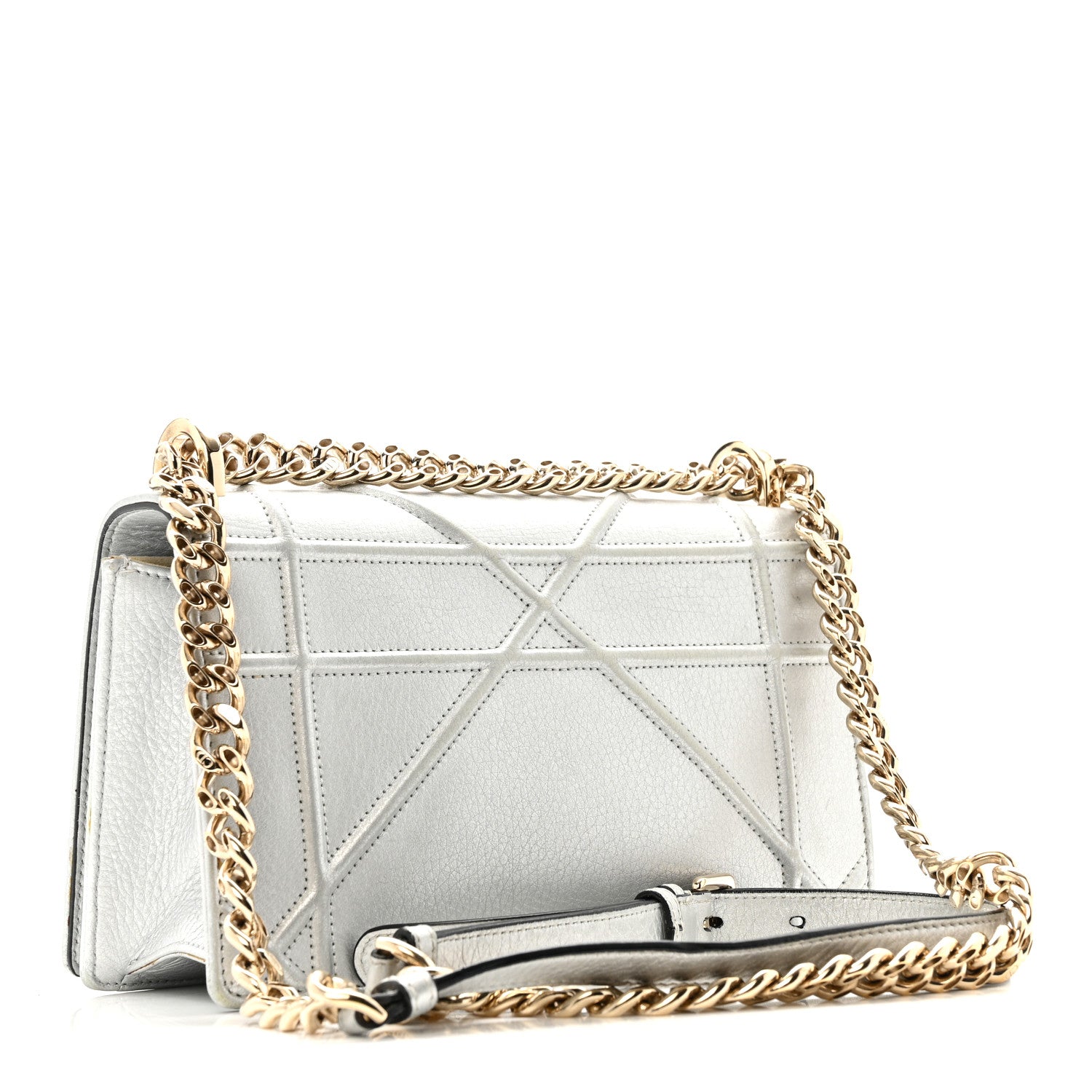 Christian Dior Metallic Grained Calfskin Diorama Wallet on Chain Pouch Silver 3 of 13