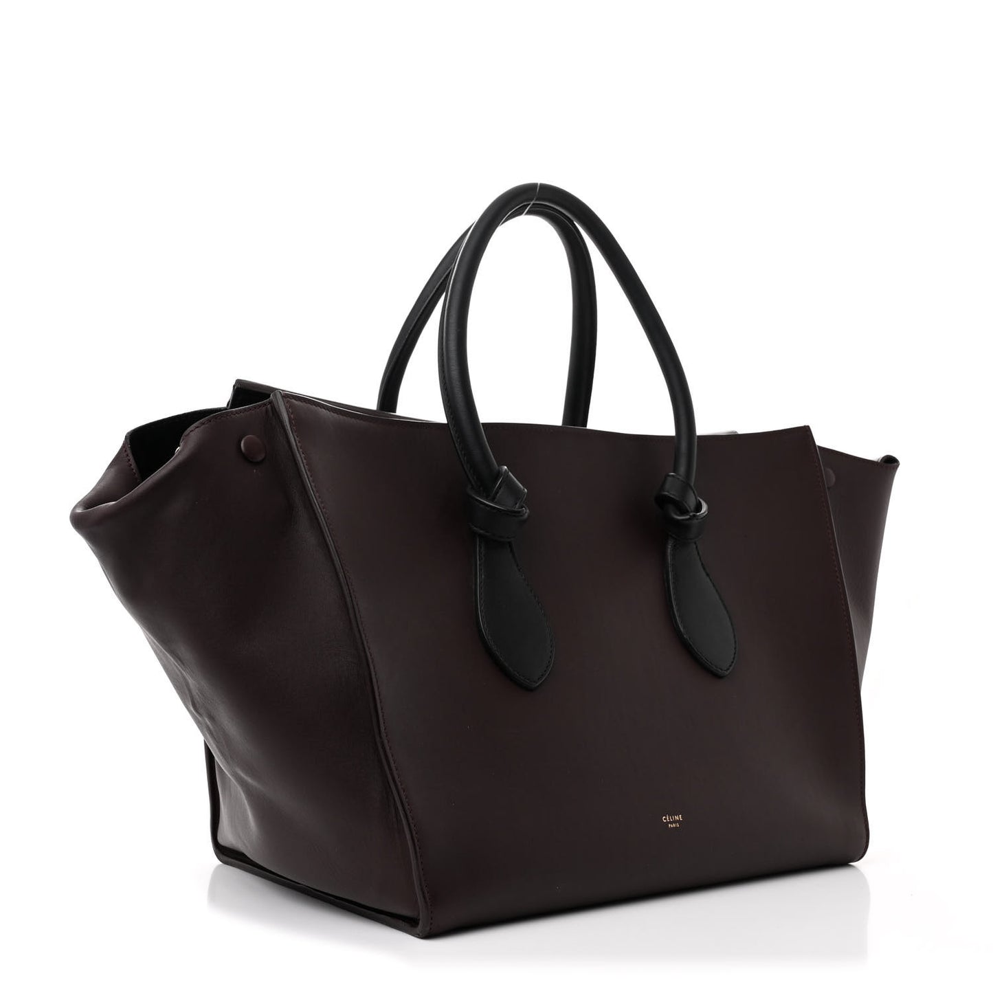 Smooth Calfskin Large Bi-Color Tie Knot Tote Black Burgundy