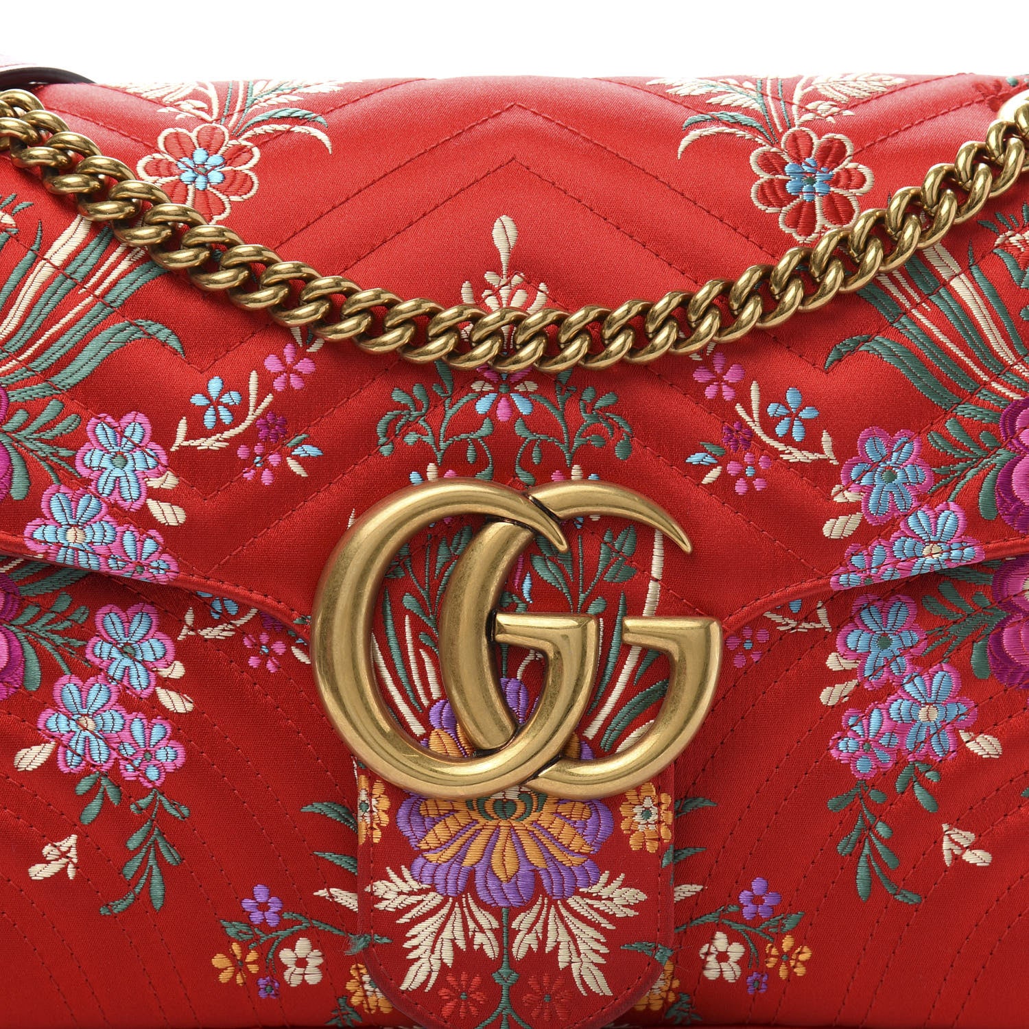 Gucci Jacquard Matelasse Floral Medium GG Marmont Shoulder Bag Red 15 of 15