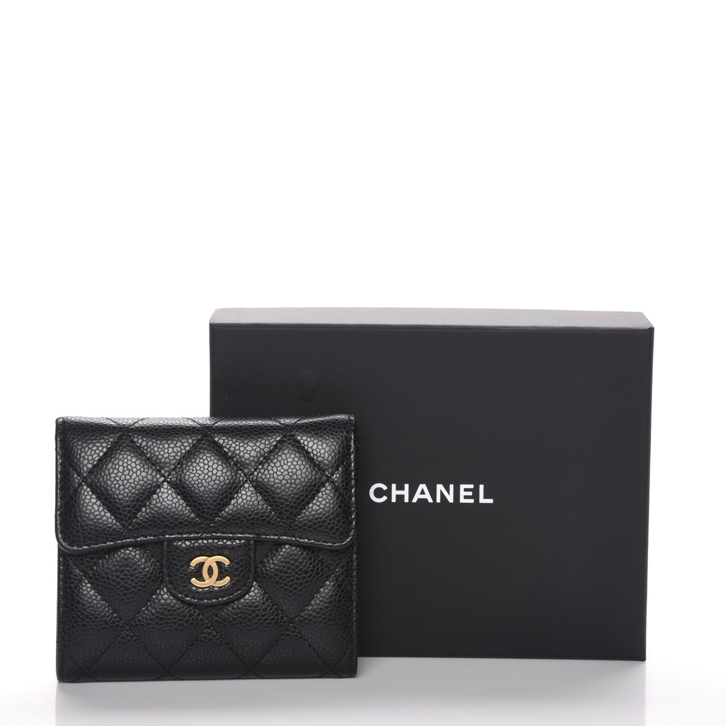 Caviar Quilted Compact Flap Wallet Black
