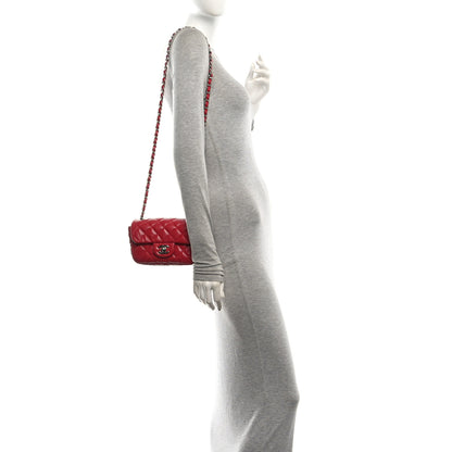 Chanel Lambskin Perforated Mini Rectangular Flap Dark Pink 2 of 11