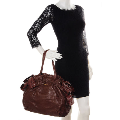 Prada Nappa Antique Python Bow Bag Bruciato 2 of 11