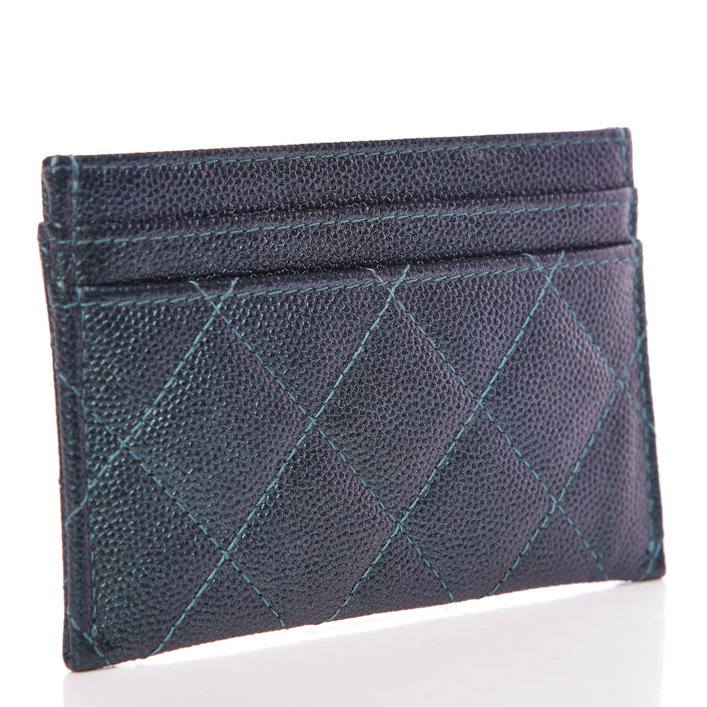 Iridescent Caviar Quilted Filigree Card Holder Dark Turquoise
