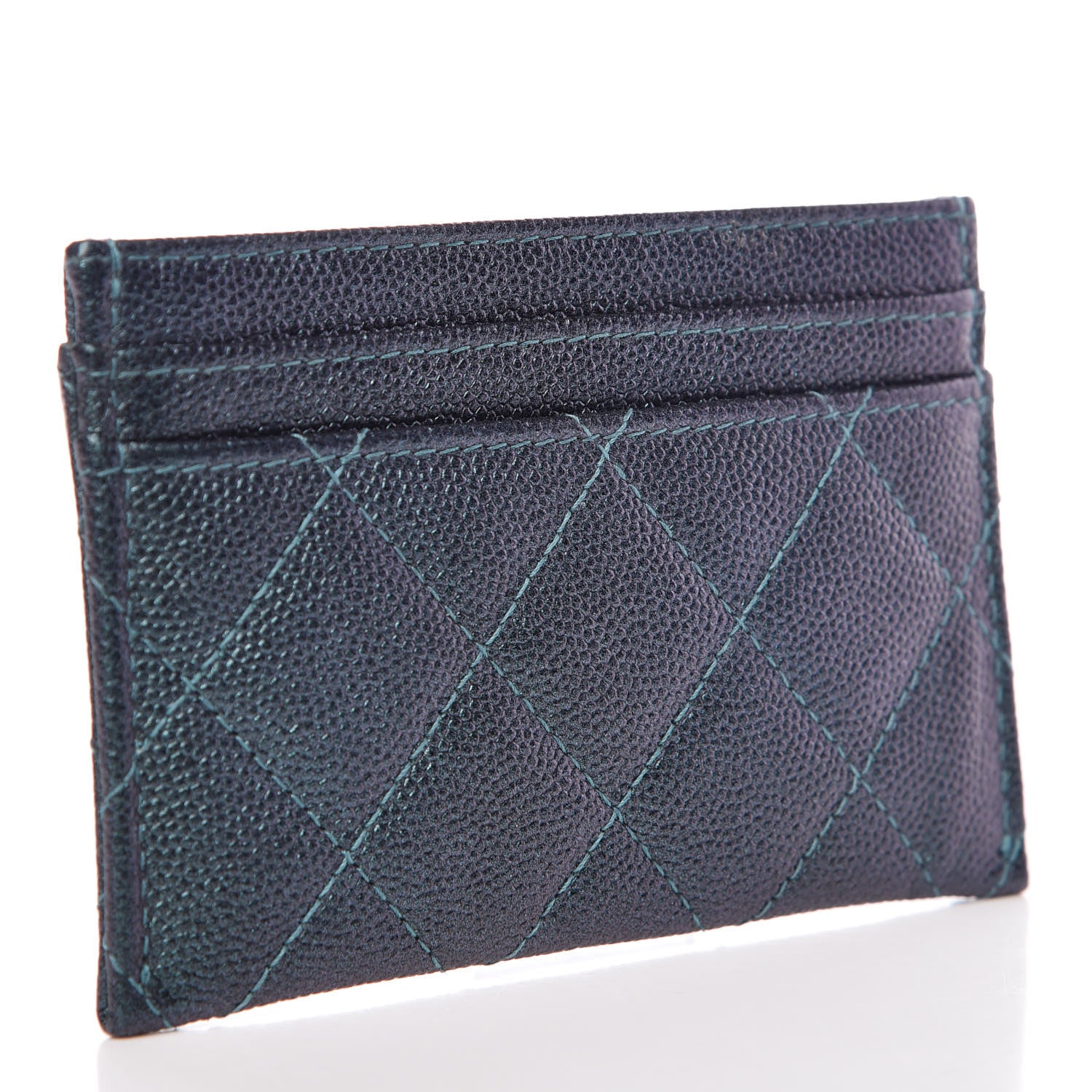 Chanel Iridescent Caviar Quilted Filigree Card Holder Dark Turquoise 3 of 10