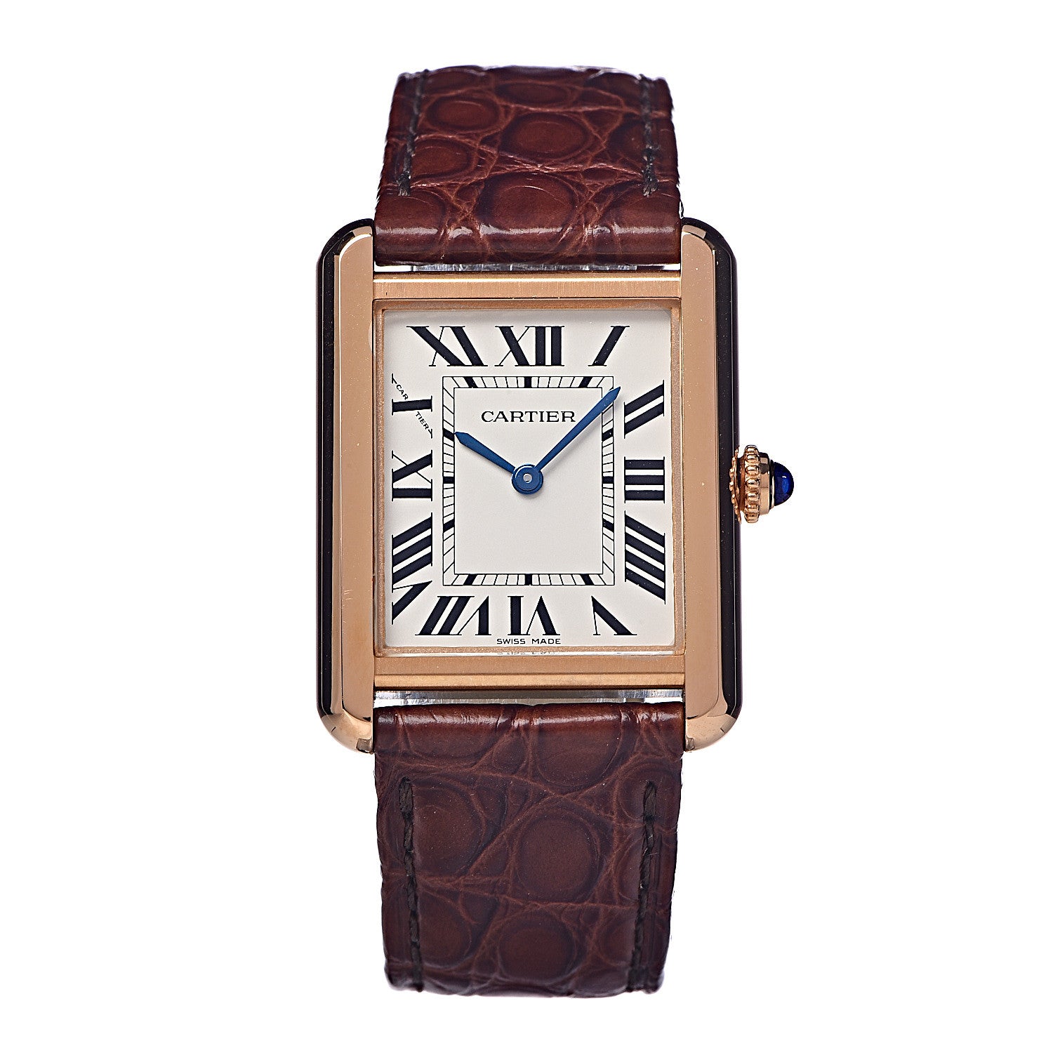 Cartier Stainless Steel 18K Pink Gold Alligator 24mm Tank Solo Quartz Watch Brown 1 of 9