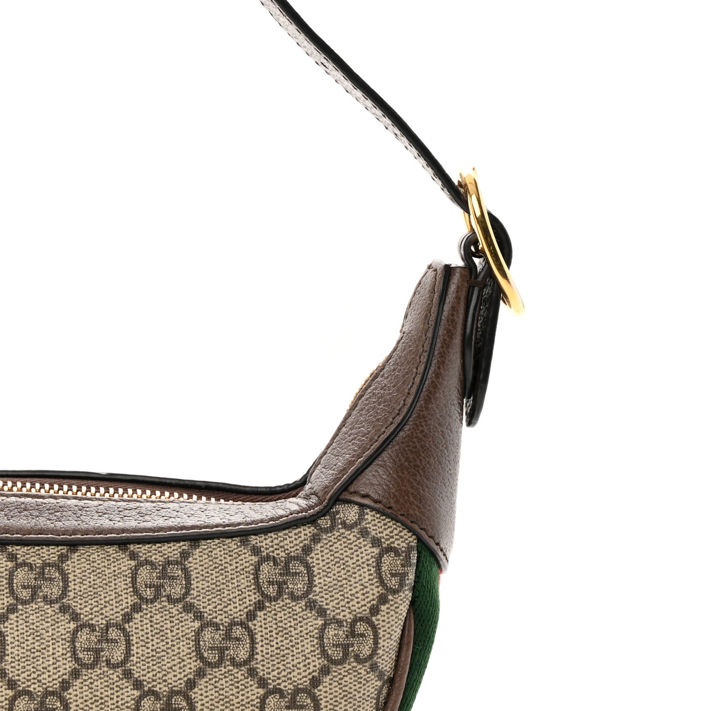 GG Supreme Monogram Textured Calfskin Web Mini Ophidia Half Moon Hobo Beige Ebony New Acero