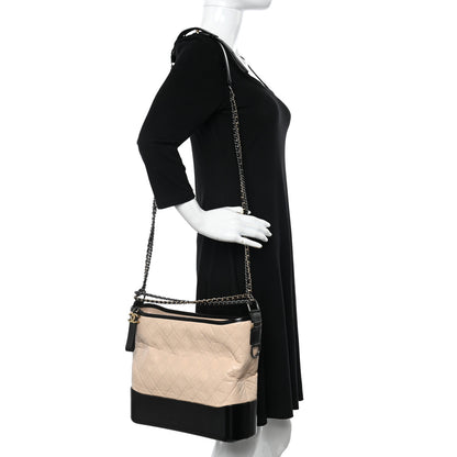 Chanel Aged Calfskin Quilted Large Gabrielle Hobo Beige Black 2 of 10