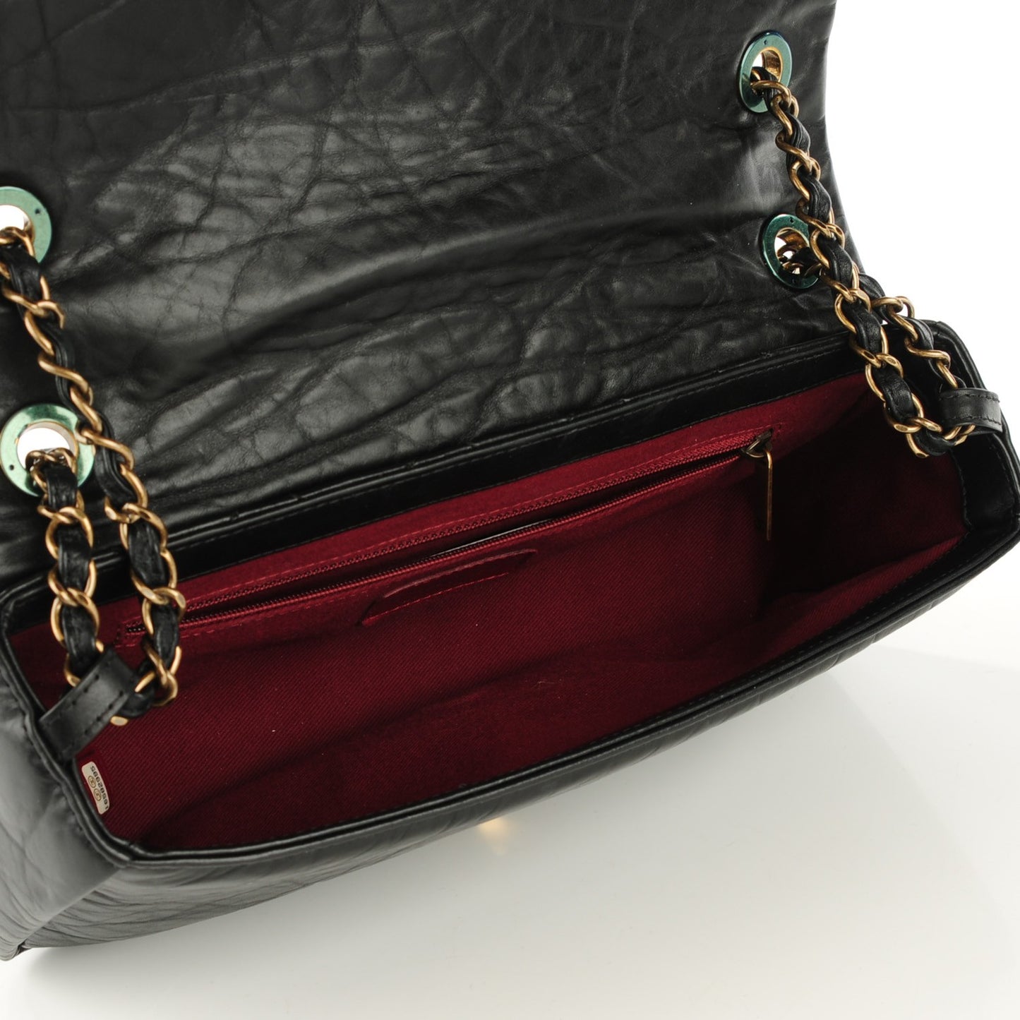 Aged Calfskin Quilted Small Pondichery Flap Black