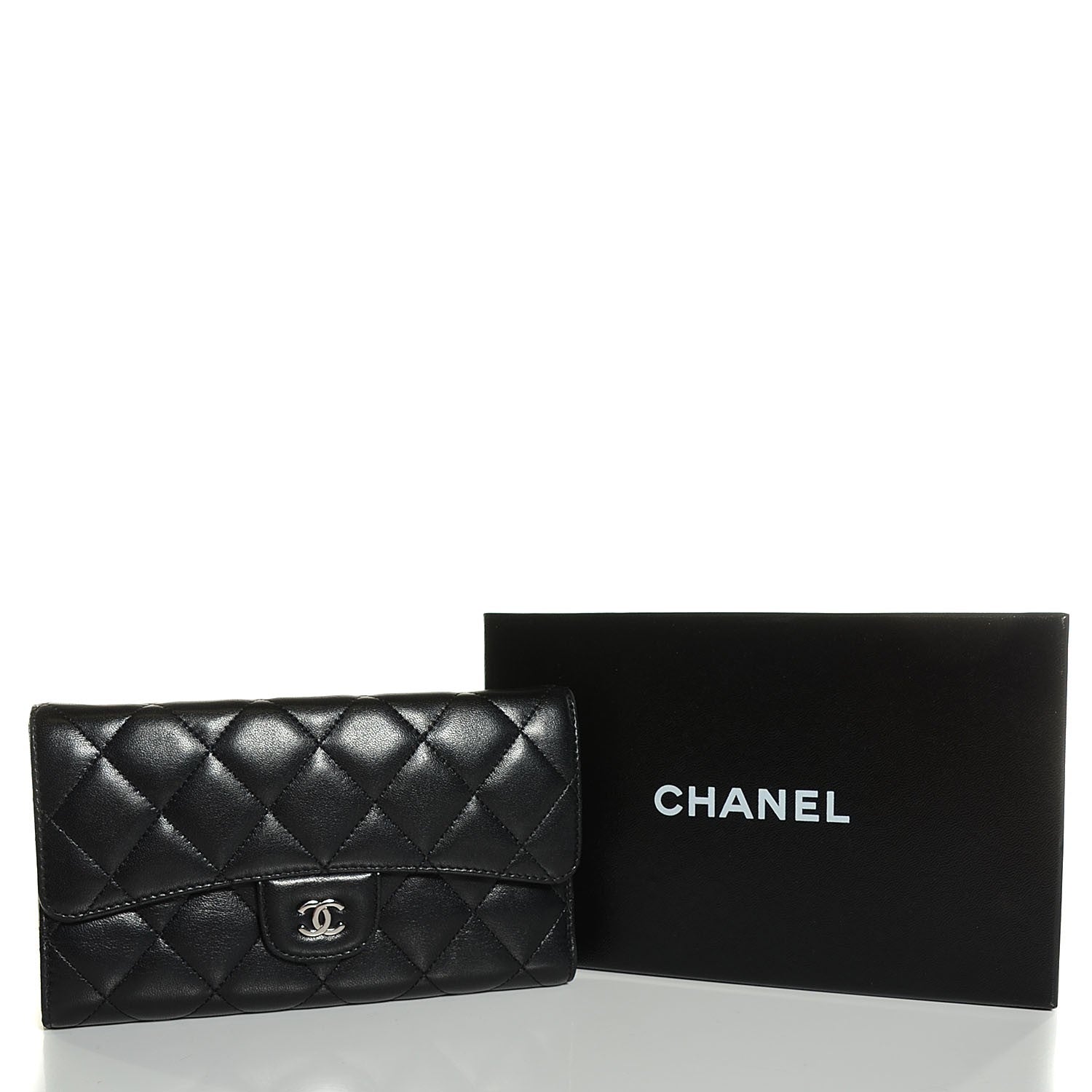 Chanel Lambskin Quilted Large Flap Wallet Black 5 of 9