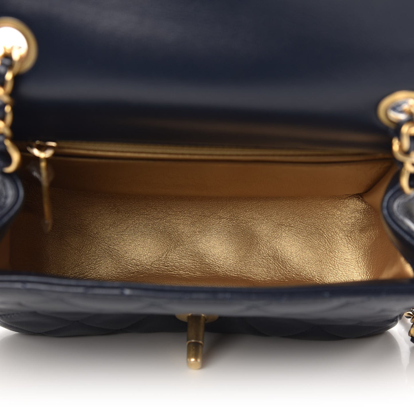 Lambskin Quilted Mini Pearl Crush Flap Navy Blue