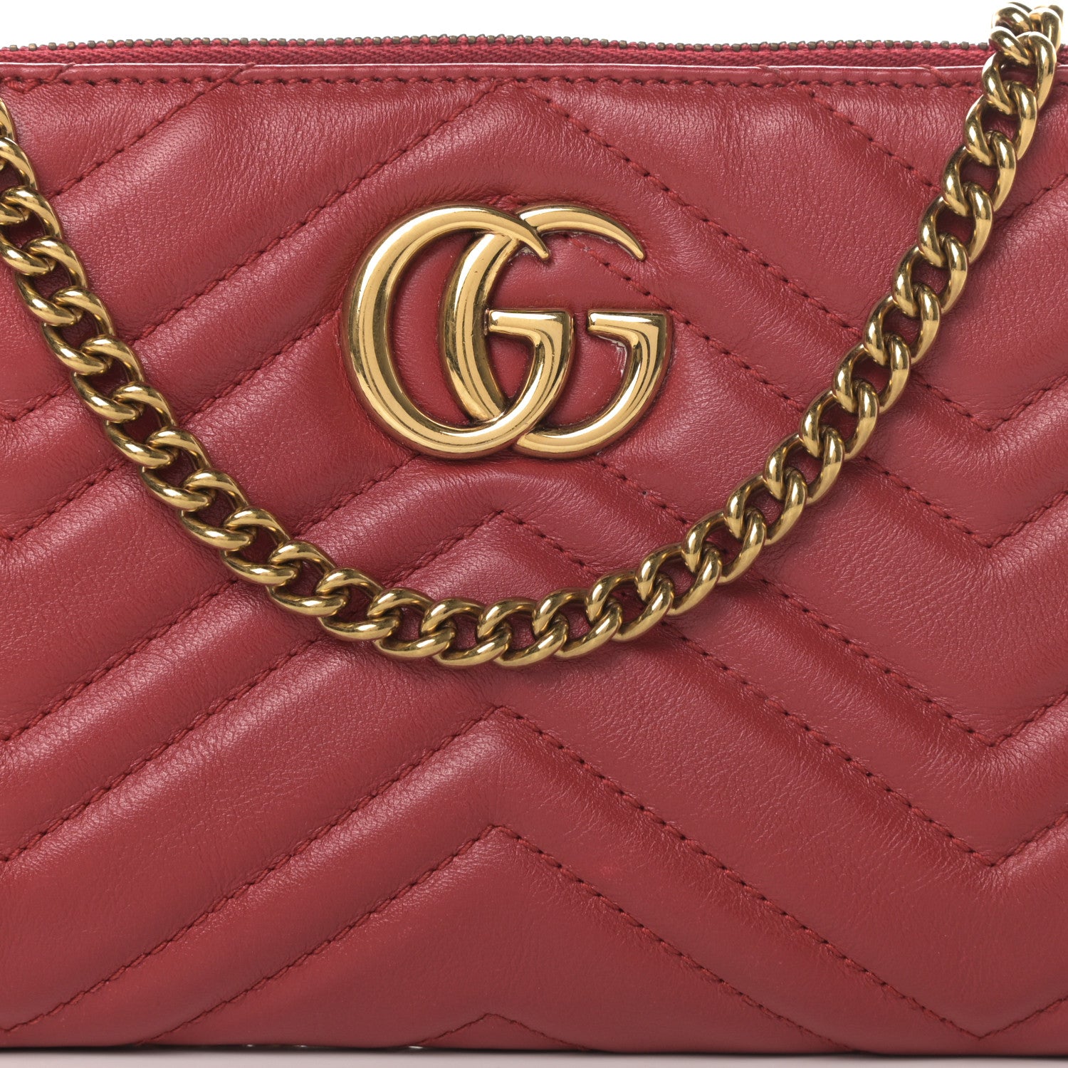 Gucci Calfskin Matelasse Mini GG Marmont Chain Bag Hibiscus Red 8 of 12
