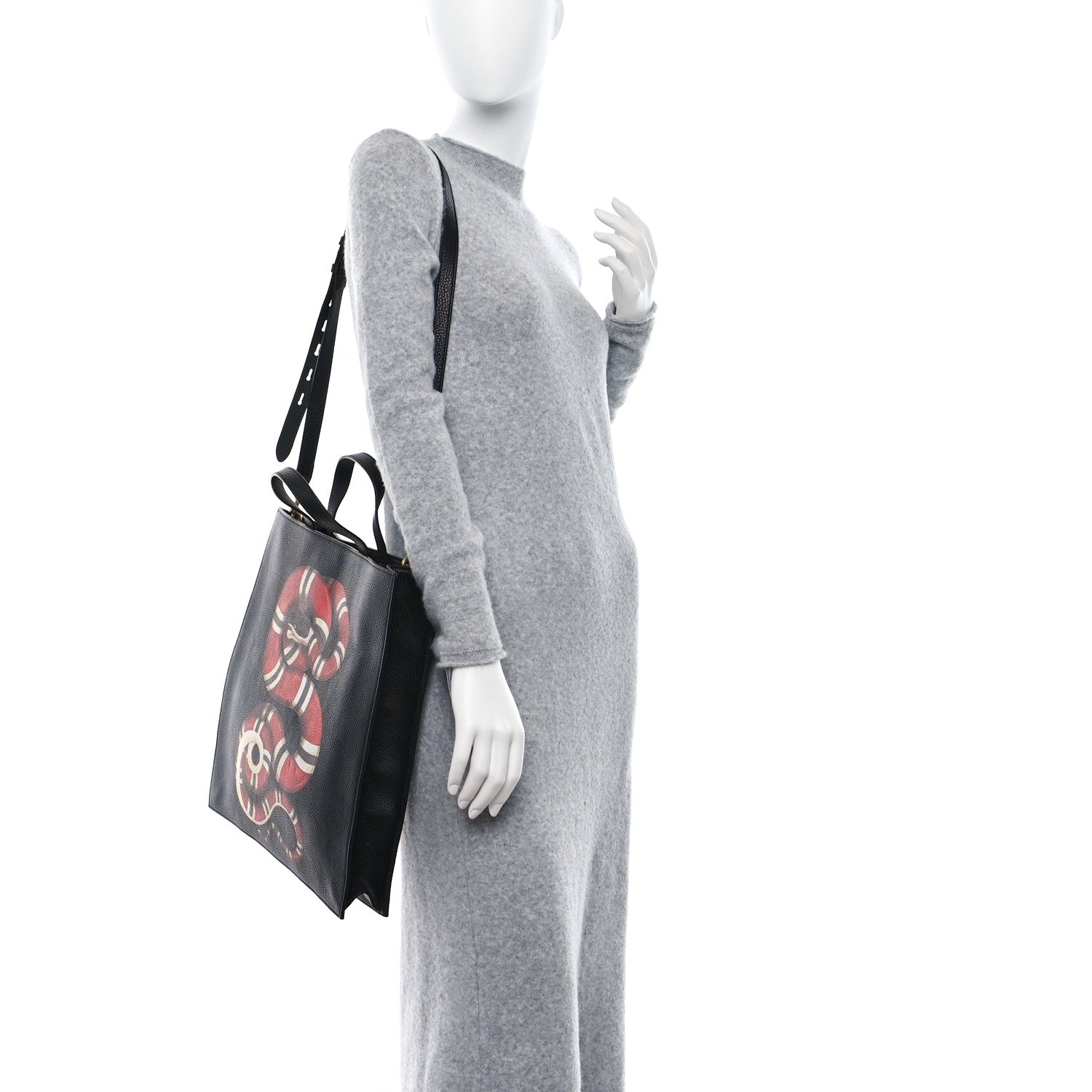 Gucci Calfskin Kingsnake Print Tote Black 3 of 9