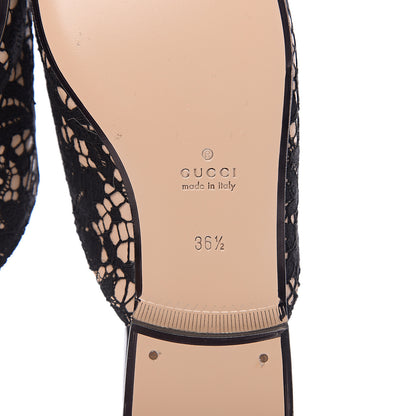 Gucci Lace Malaga Kid Womens Princetown Slippers 36.5 Black Skin Rose 6 of 9