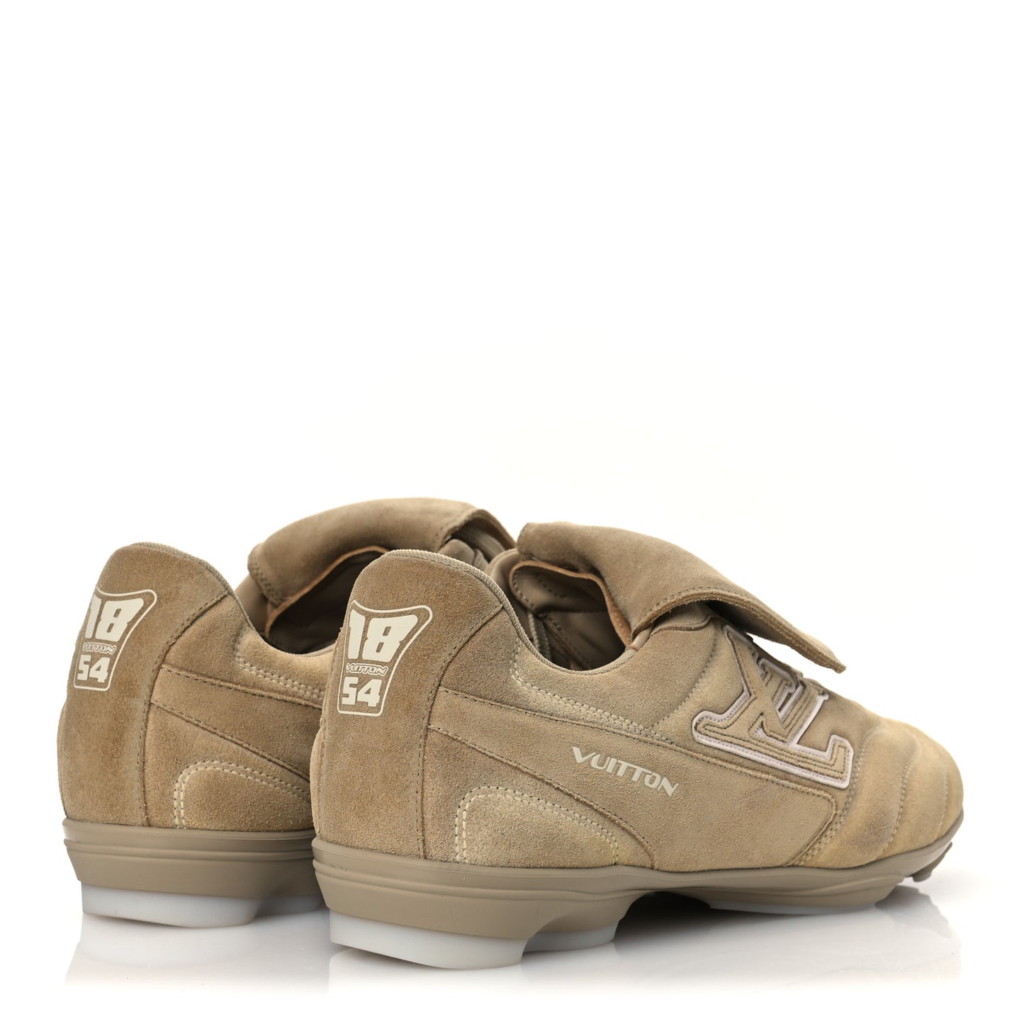 Calfskin Suede Mens LV Foot Print Soccer Sneakers 10 Beige