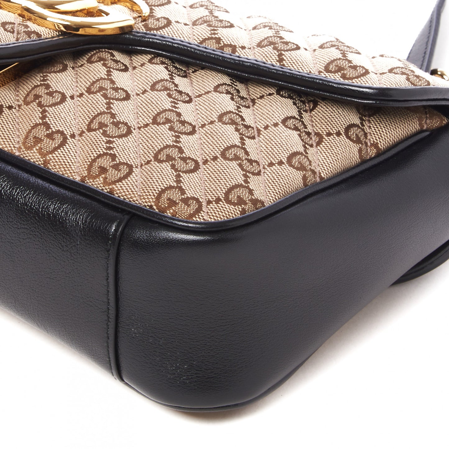 Monogram Matelasse Diagonal Small GG Marmont Shoulder Bag Beige Black