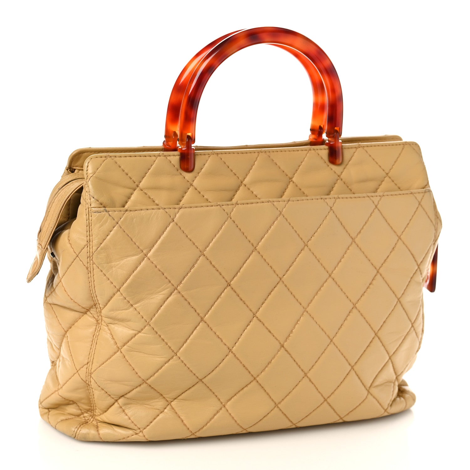 Chanel Lambskin CC Tortoise Handle Tote Beige 3 of 14