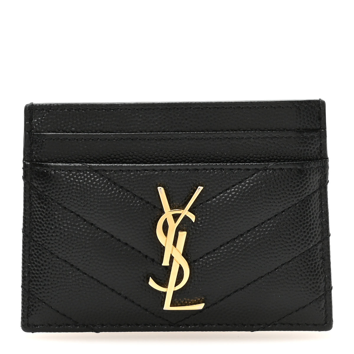 Saint Laurent Grain De Poudre Matelasse Chevron Monogram Credit Card Case Black 1 of 8