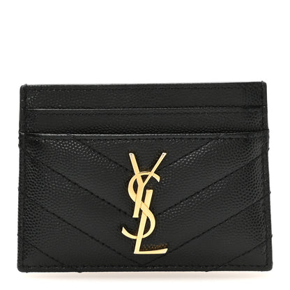 Saint Laurent Grain De Poudre Matelasse Chevron Monogram Credit Card Case Black 1 of 8