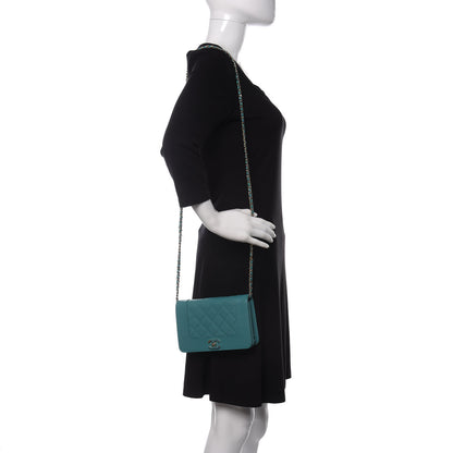Chanel Caviar Quilted Vintage Mademoiselle Wallet On Chain WOC Turquoise 2 of 12