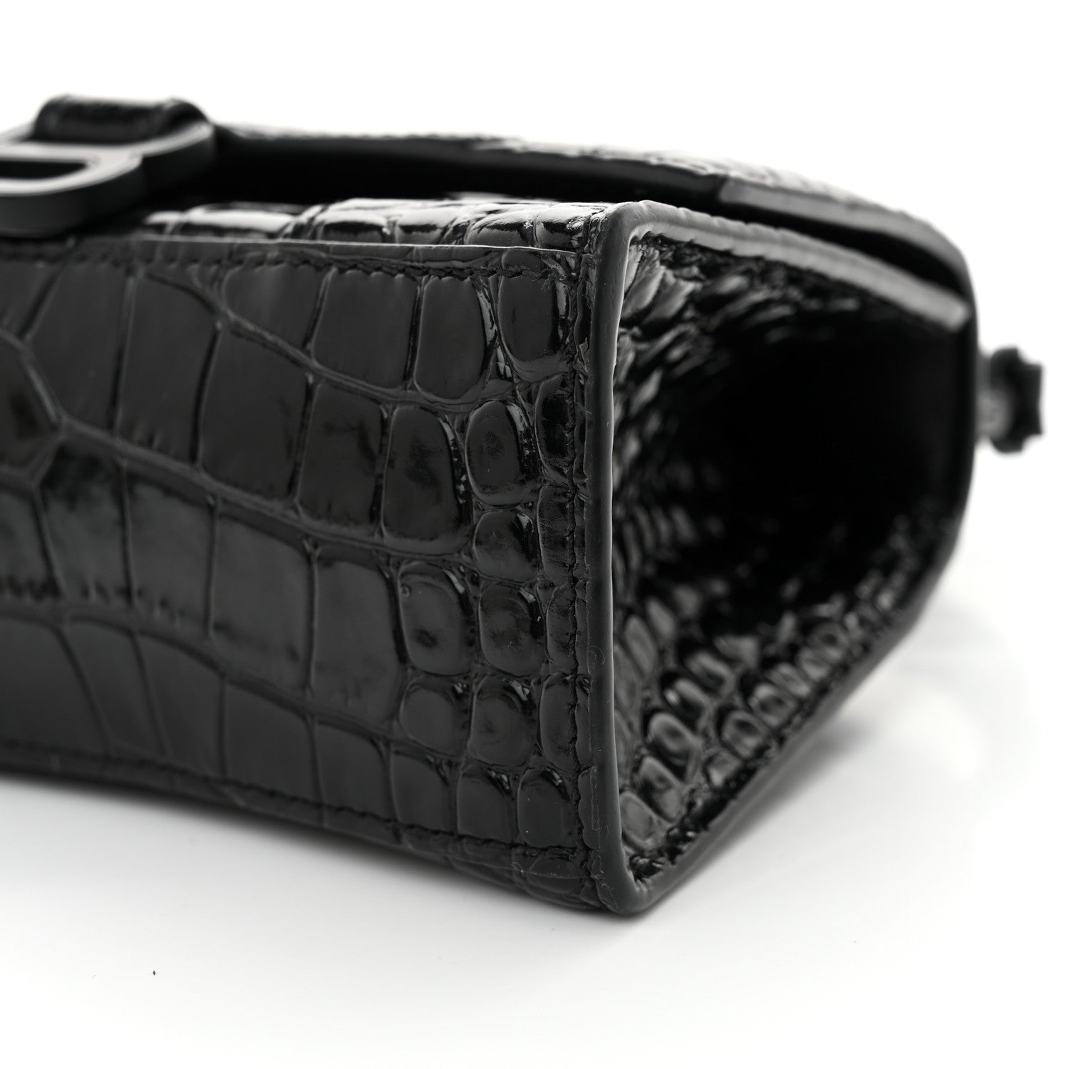 Balenciaga Shiny Calfskin Monochrome Crocodile Embossed Hourglass Top Handle Bag XS Black 12 of 17