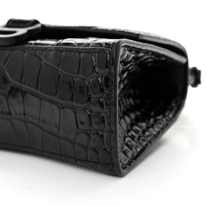 Balenciaga Shiny Calfskin Monochrome Crocodile Embossed Hourglass Top Handle Bag XS Black 12 of 17