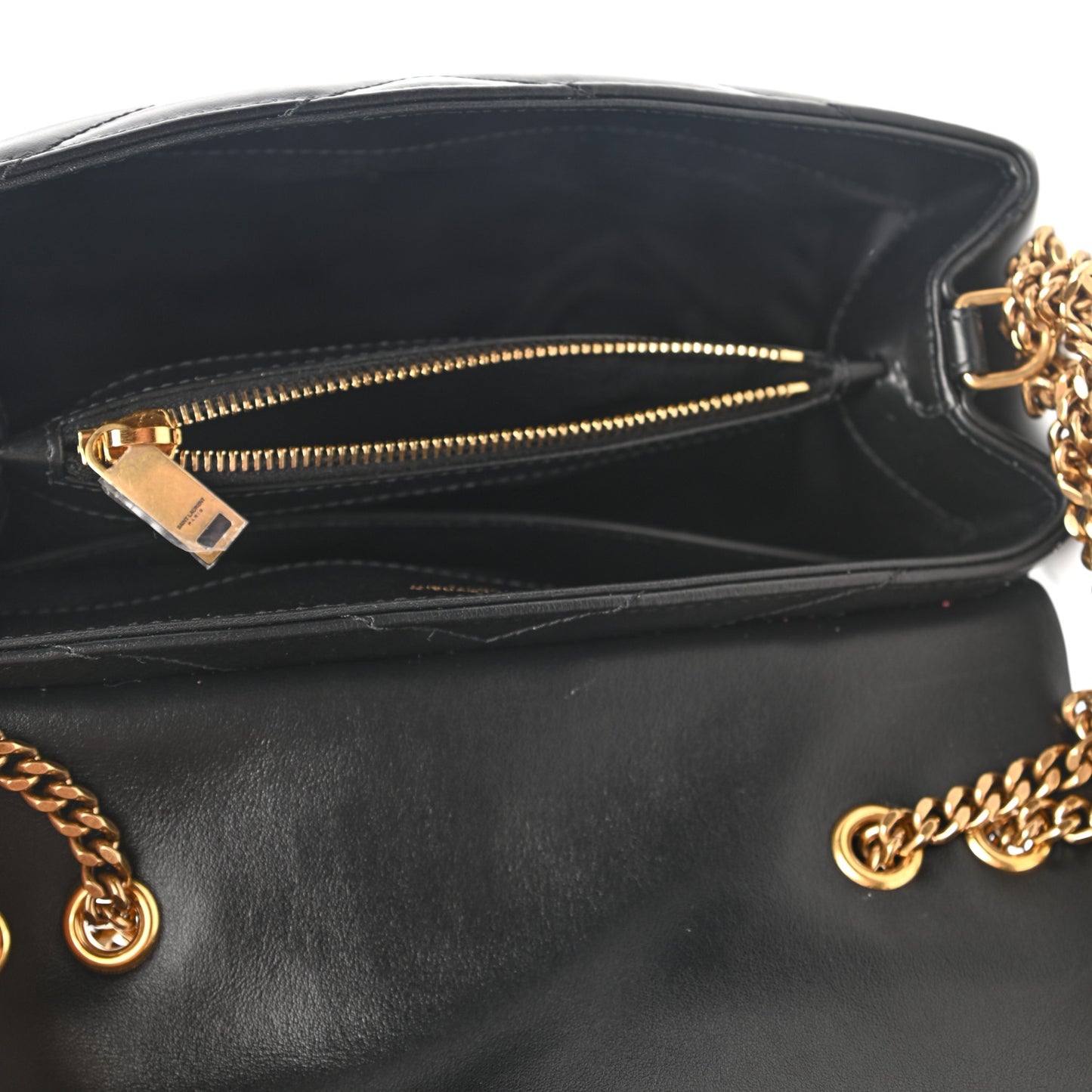 Calfskin Y Quilted Monogram Small Loulou Chain Satchel Black