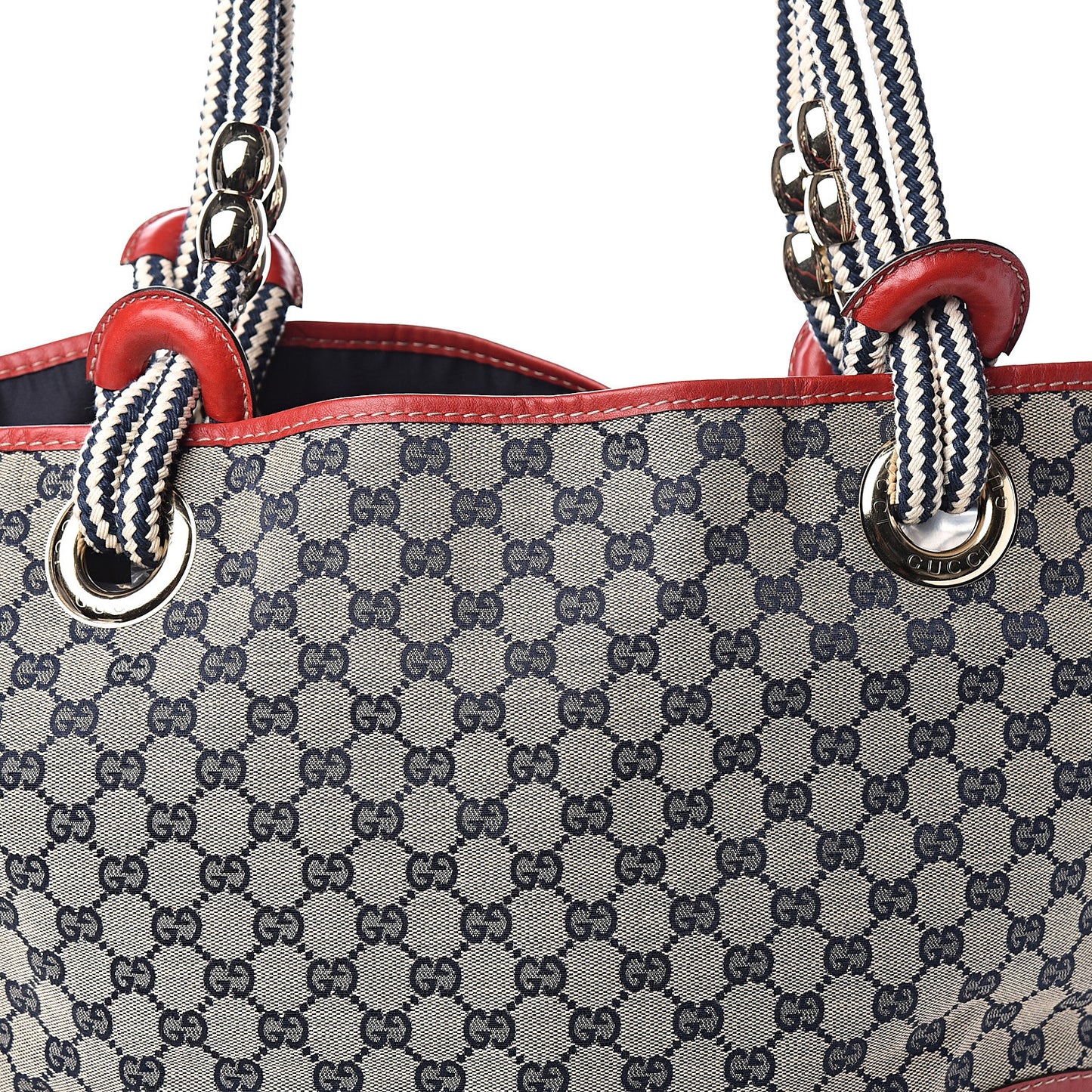 Monogram Studded Tote Navy Red