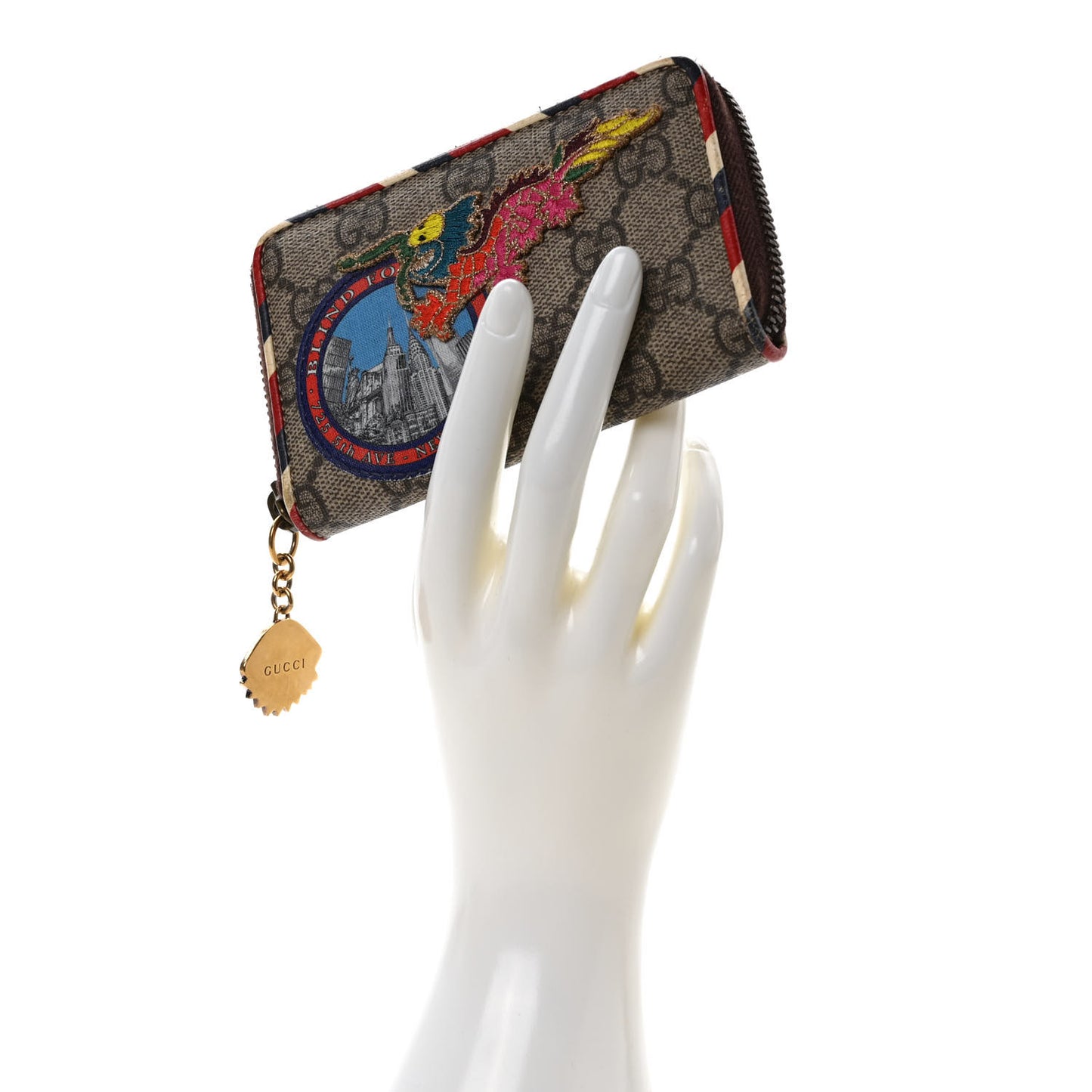 GG Supreme Monogram Night Courrier Embroidered Zip Around Card Case