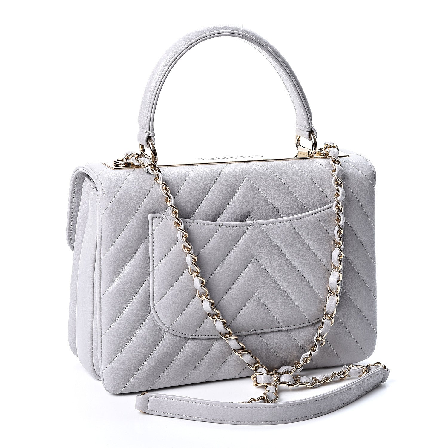 Chanel Lambskin Chevron Quilted Small Trendy CC Flap Dual Handle Bag Grey 2 of 10