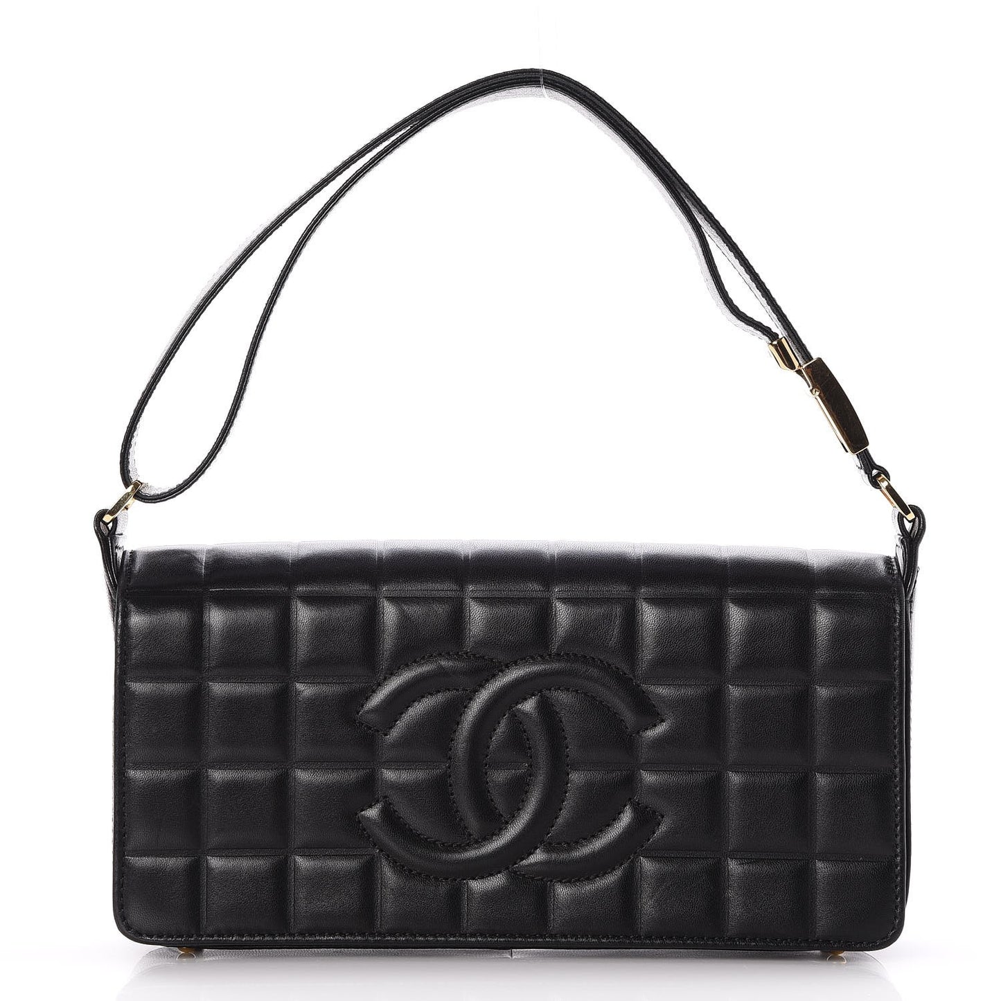 Lambskin Quilted CC Chocolate Bar Flap Black