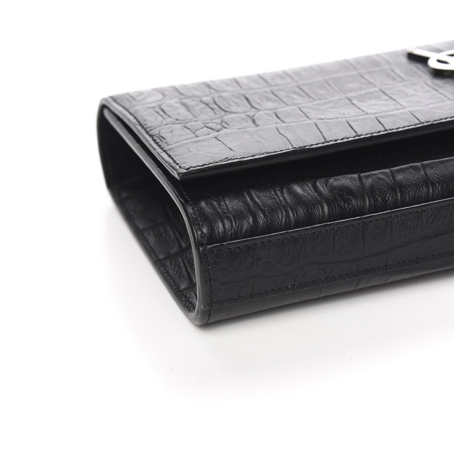 Calfskin Crocodile Embossed Classic Monogram Clutch Black